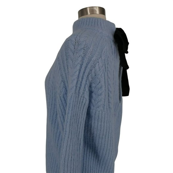FRNCH Bow Back Cableknit Long Sleeve Chunky Sweater Sky Blue NWT - Picture 6 of 13